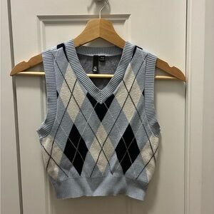 Argyle Knit Sweater Vest - Blue and Black